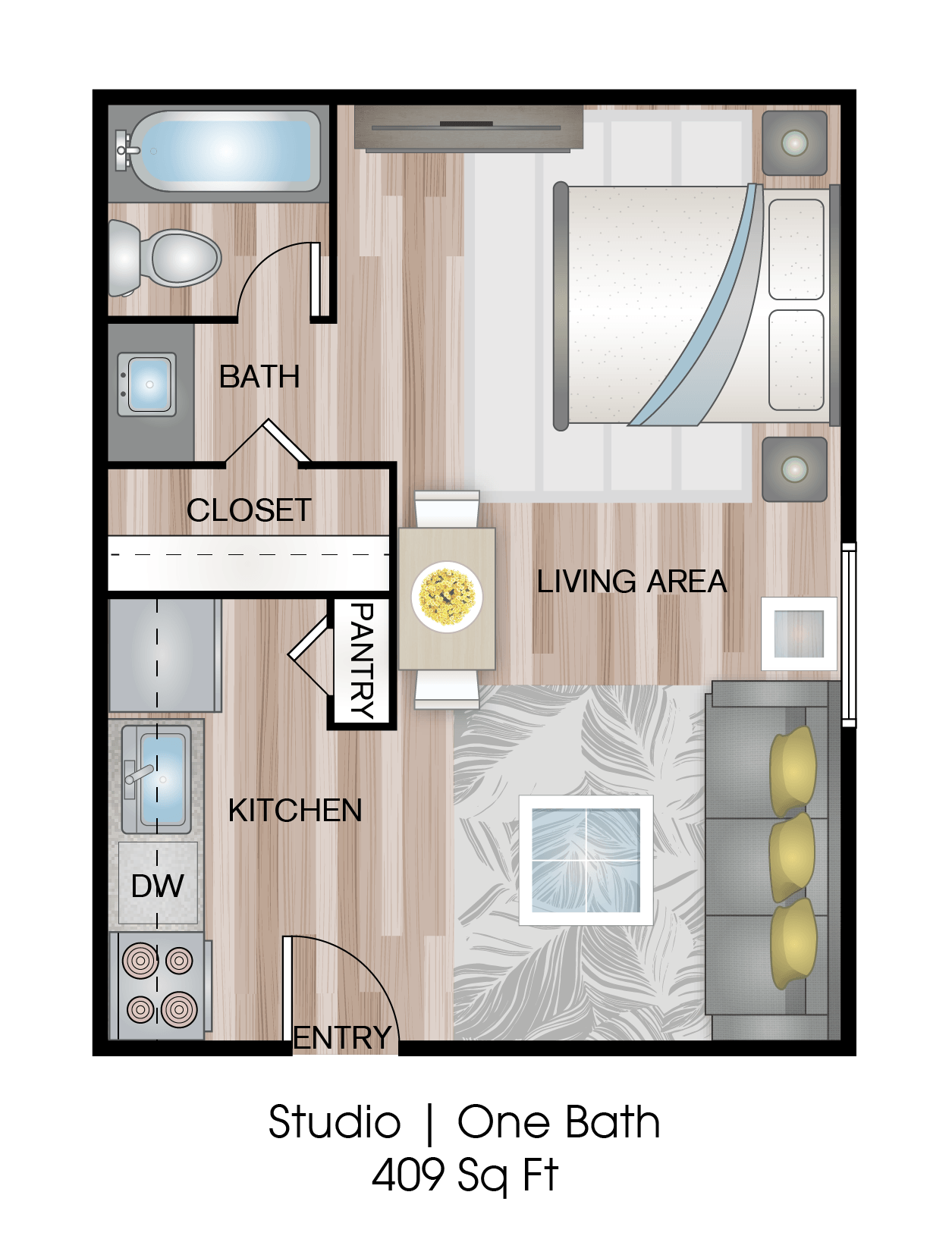 a floor plan of a small apartment with a bathroom and a living area